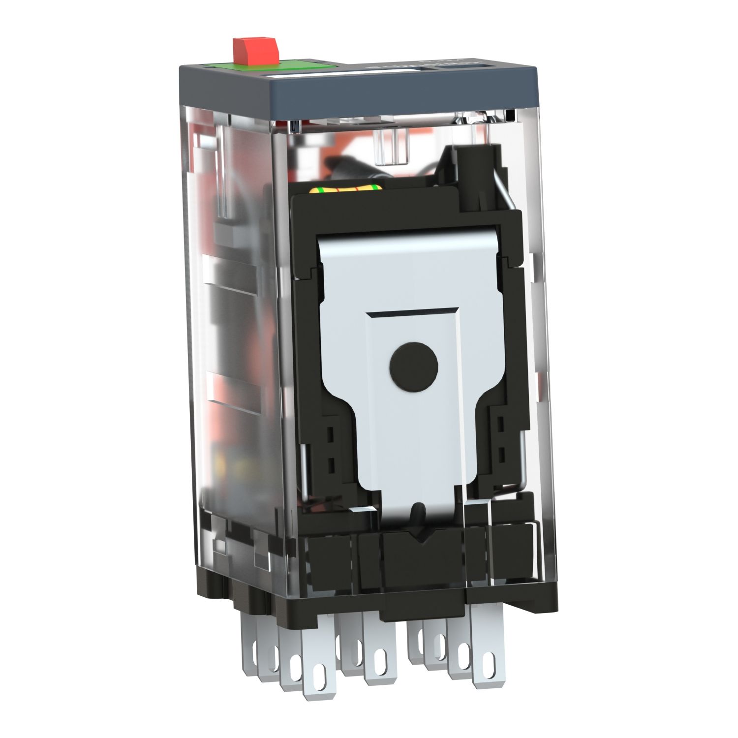 Picture of miniature plug in relay, Harmony Electromechanical Relays, 10A, 3CO, with LED, lockable test but to n, 24V AC