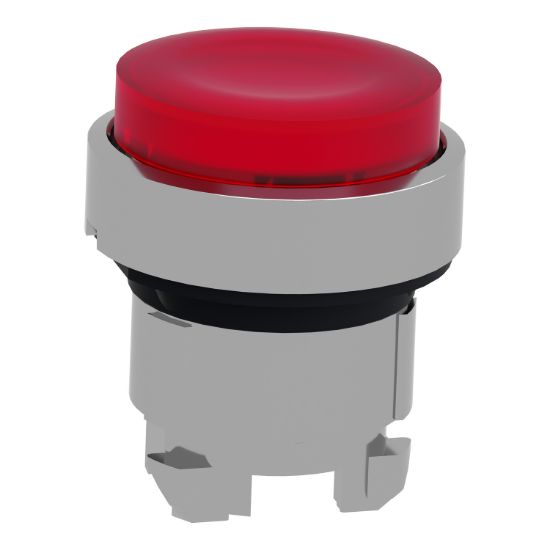 Picture of Head for illuminated push button, Harmony XB4, metal, red projecting, 22mm, push push, universal LED, unmarked