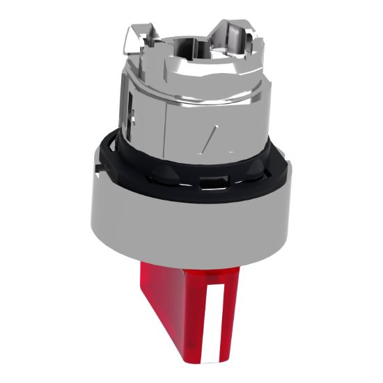 Picture of Head for illuminated selector switch, Harmony XB4, chromium metal, red handle, 22mm, universal LED, 3 positions, stay put