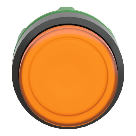 Picture of Head for illuminated push button, Harmony XB5, dark grey plastic, orange projecting, 22mm, universal LED, push-push