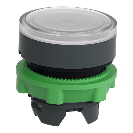 Picture of Head for illuminated push button, Harmony XB5, dark grey plastic, white flush, 22mm, universal LED, push push, unmarked