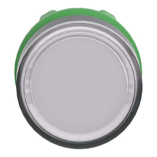 Picture of Head for illuminated push button, Harmony XB5, dark grey plastic, white flush, 22mm, universal LED, push push, unmarked