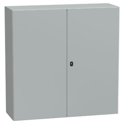 Picture of Wall mounted steel enclosure, Spacial S3D, double plain door, with mounting plate, 1200x1200x400mm, IP55, IK10
