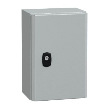 Picture of Wall mounted steel enclosure, Spacial S3D, plain door, with mounting plate, 300x200x150mm, IP66, IK10