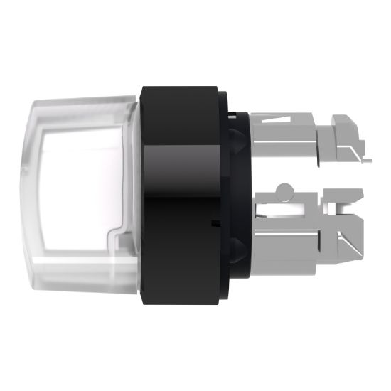 Picture of Head for illuminated selector switch, Harmony XB4, universal LED,  black metal, white handle, 22mm, 2 positions, stay put