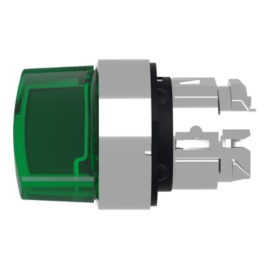 Picture of Head for illuminated selector switch, Harmony XB4, metal, green handle, 22mm, universal LED, 2 positions, stay put