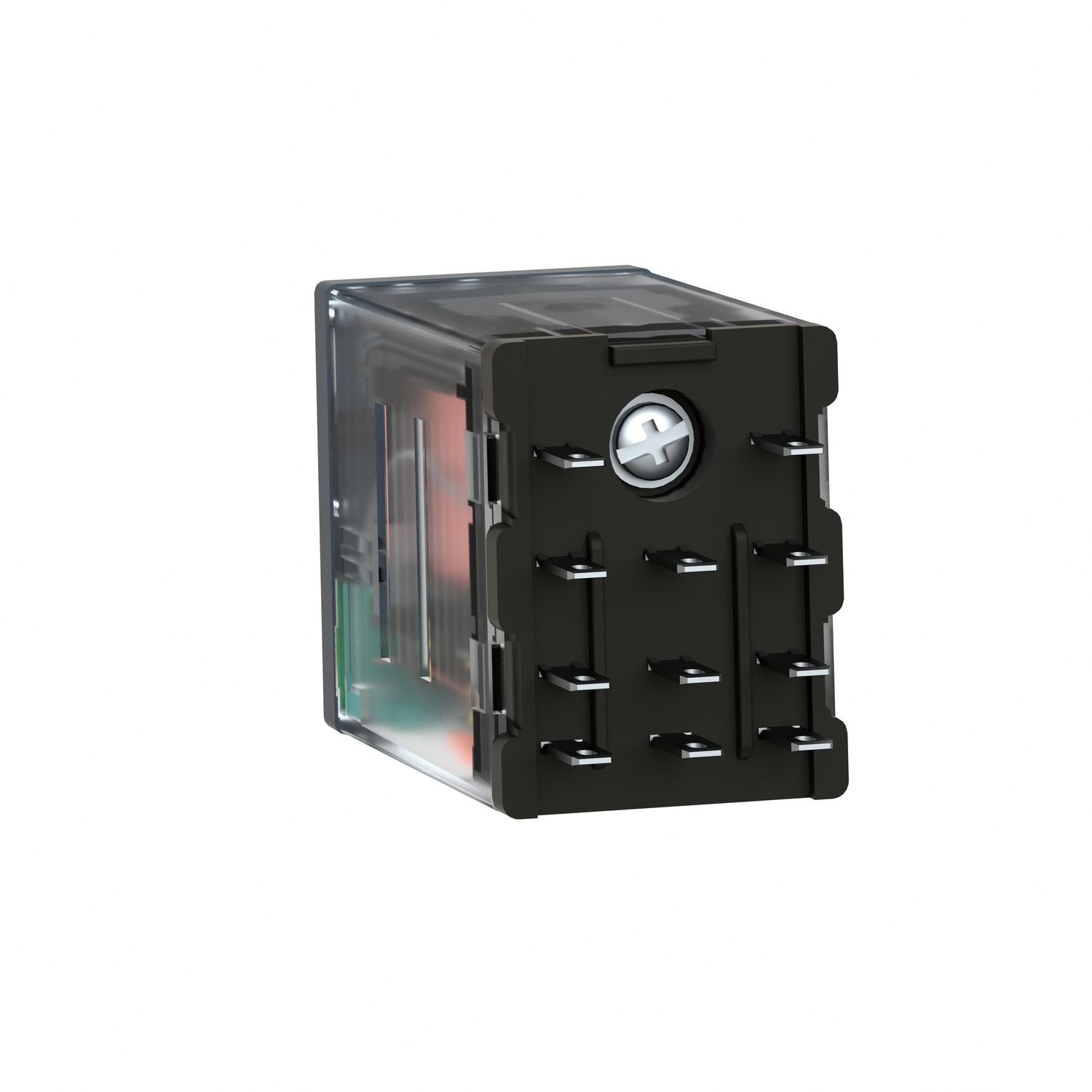 Picture of miniature plug in relay, Harmony Electromechanical Relays, 10A, 3CO, with LED, lockable test but to n, 110V DC