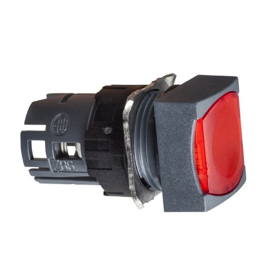 Picture of Head for illuminated push button, Harmony XB6, red square flush, 16mm, spring return, 12…24V, unmarked