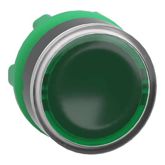 Picture of Head for illuminated push button, Harmony XB5, plastic, green flush, 22mm, universal LED, push push, unmarked