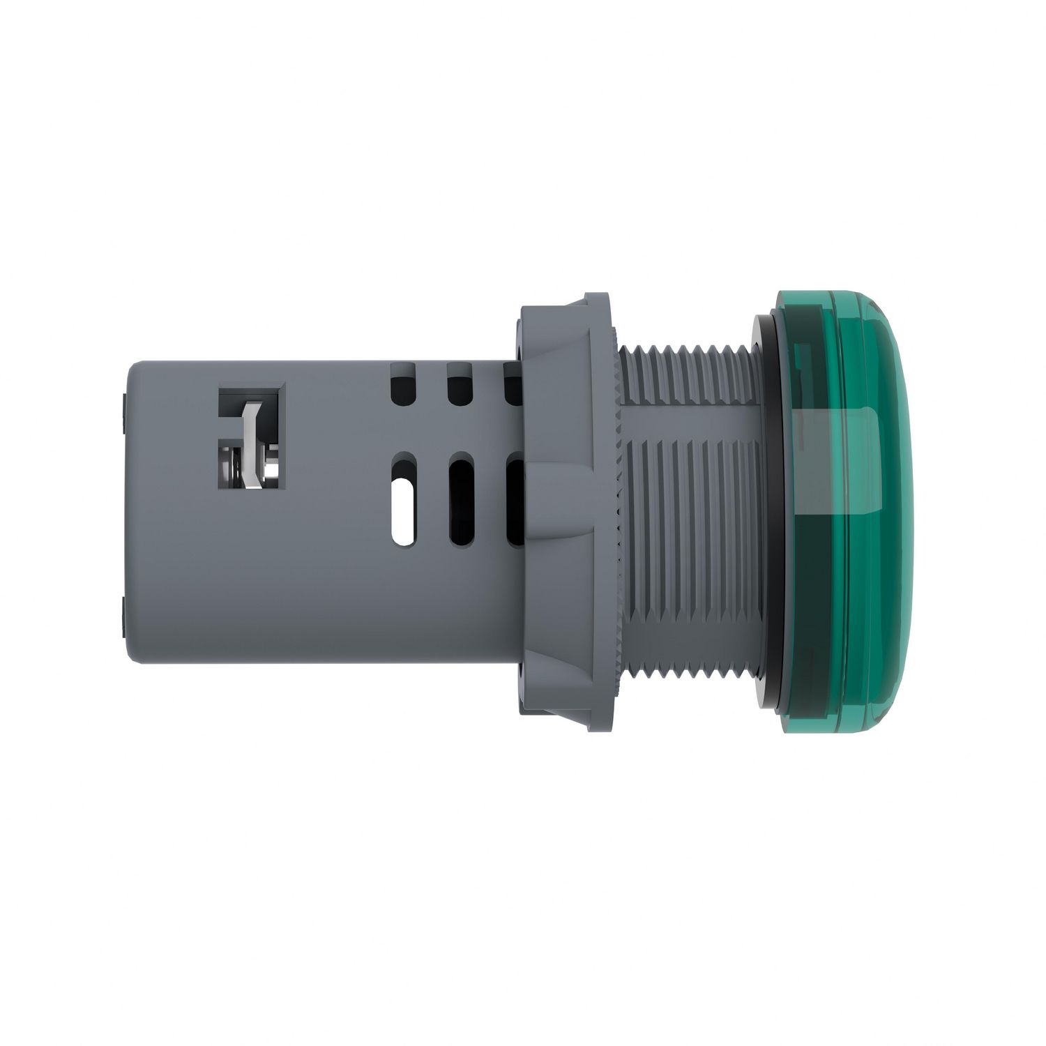 Picture of Monolithic pilot light, Easy Harmony XA2E, plastic, green, 22mm, integral LED, screw clamp terminals, 110V AC DC, anti interference