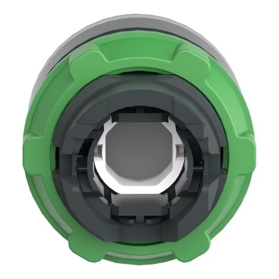 Picture of Head for illuminated push button, Harmony XB5, plastic, green flush, 22mm, universal LED, push push, unmarked