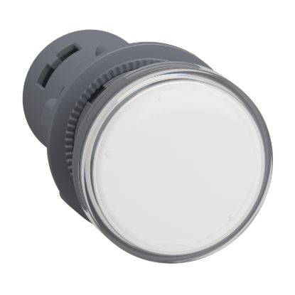 Picture of Monolithic pilot light, Easy Harmony XA2, plastic, white, 22mm, integral LED, screw clamp terminals, 220V DC