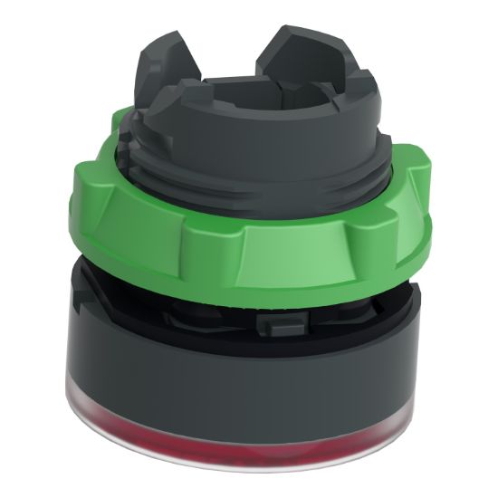 Picture of Head for illuminated push button, Harmony XB5, dark grey plastic, red flush, 22mm, universal LED, push push, unmarked