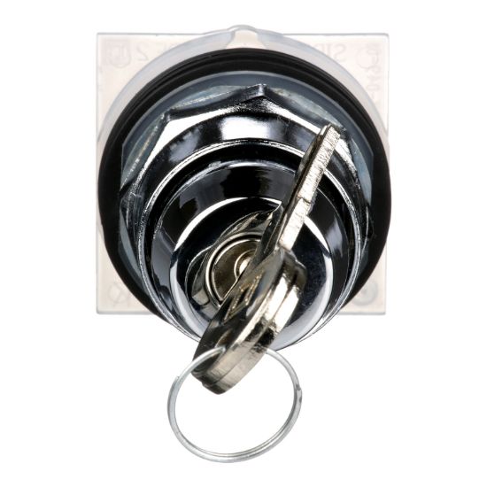 Picture of Key selector switch head, Harmony 9001K, metal, key switch, key active right left, 30mm, key E10, 2 positions, Cam E, stay put