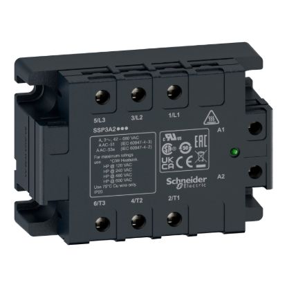 Picture of Solid state relay, Harmony Solid State Relays, 25A, panel mount, zero voltage switching, thermal pad, input 4…32V DC, output 48…530V AC
