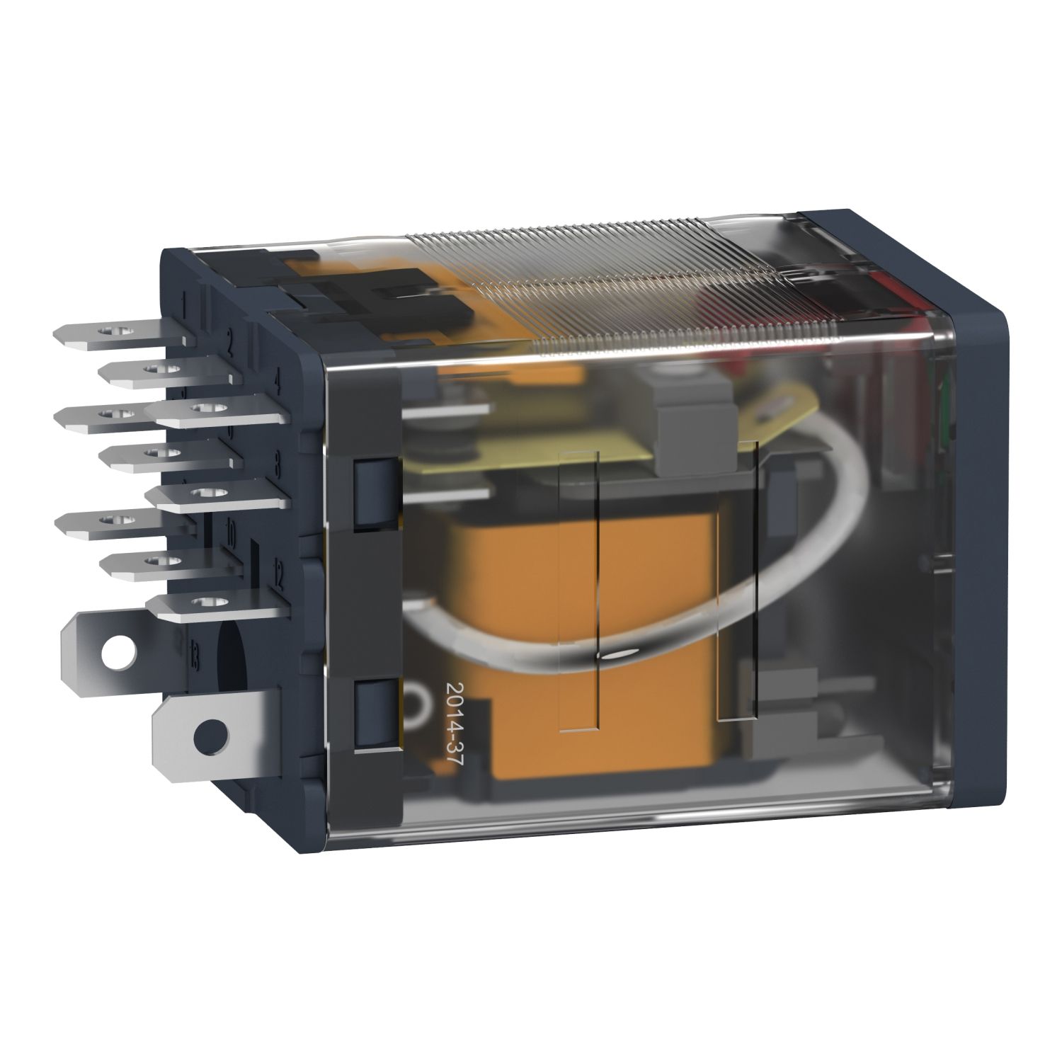 Picture of plug-in relay, Harmony electromechanical relays, 15A, 3CO, with LED, lockable test button, 120V AC