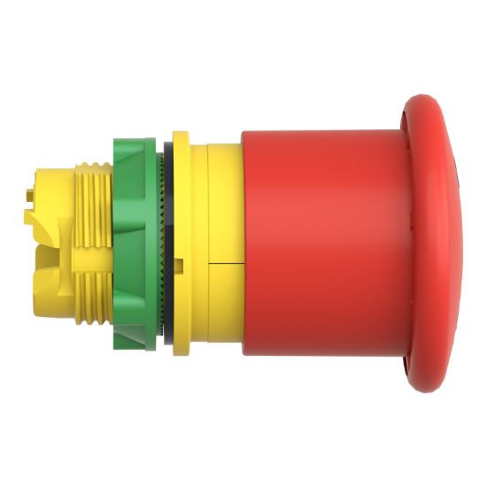 Picture of Illuminated emergency stop switching off head, Harmony XB5, plastic, red mushroom 40mm, 22mm, trigger latching push pull, with state indicator