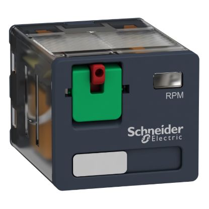 Picture of plug-in relay, Harmony electromechanical relays, 15A, 3CO, lockable test button, 120V AC