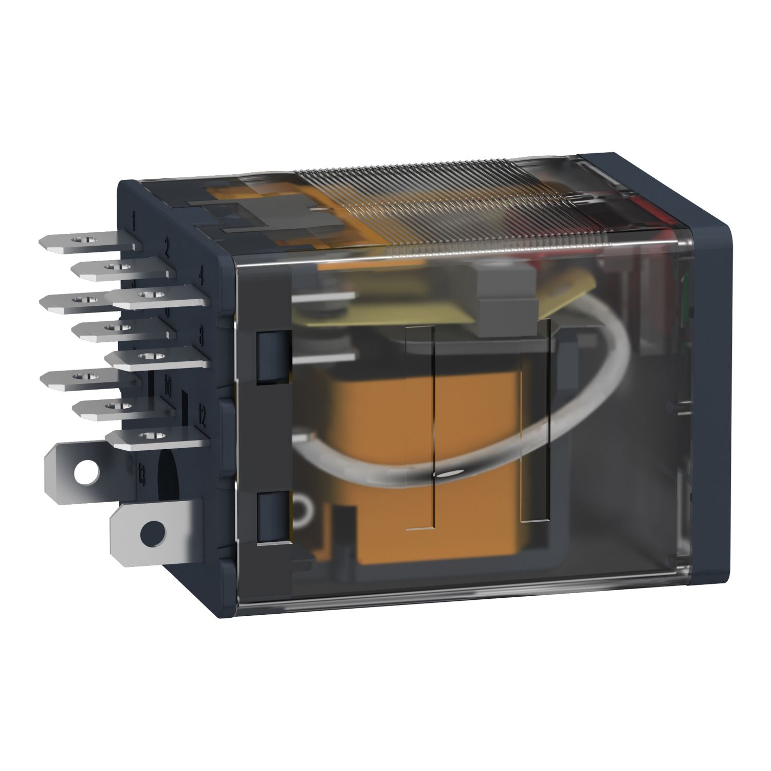 Picture of plug-in relay, Harmony electromechanical relays, 15A, 3CO, lockable test button, 120V AC
