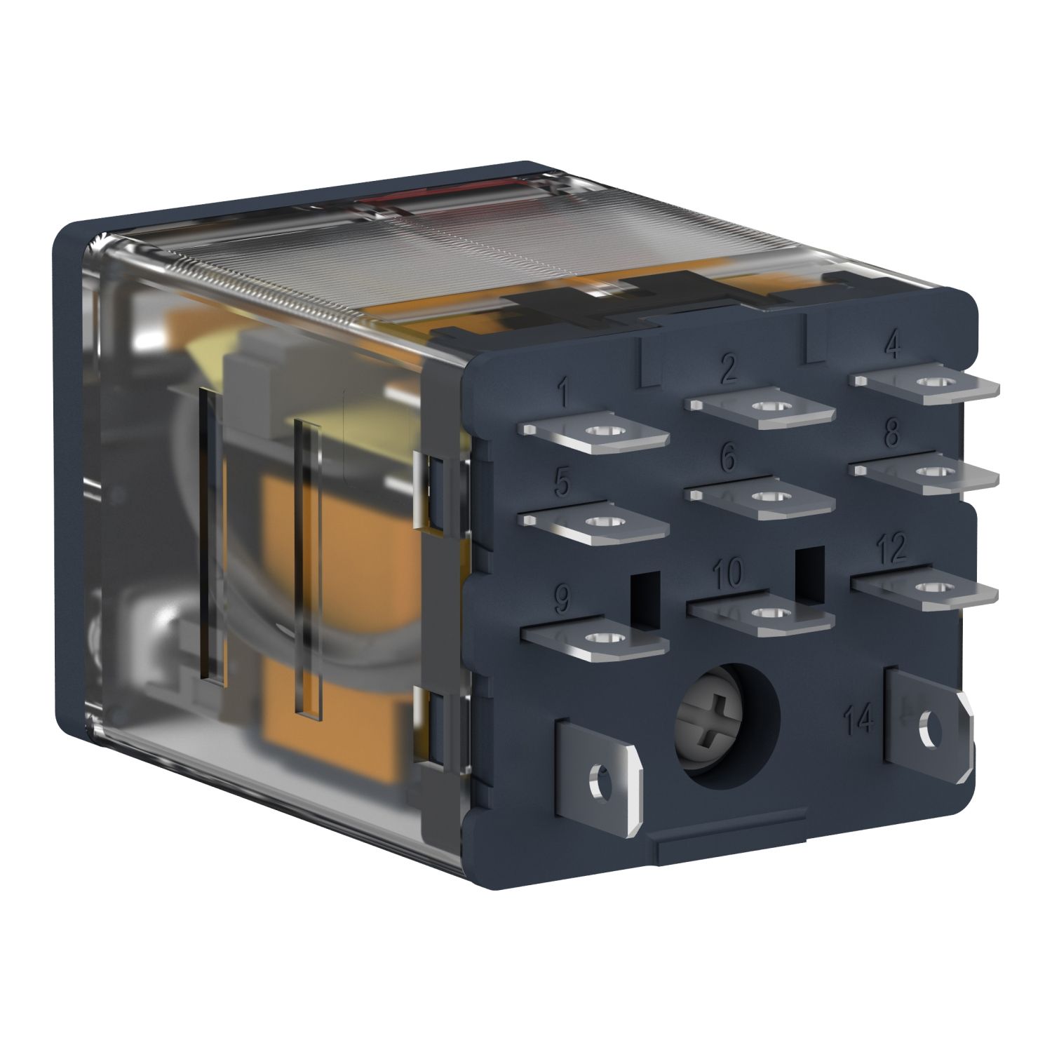 Picture of plug-in relay, Harmony electromechanical relays, 15A, 3CO, with LED, lockable test button, 230V AC