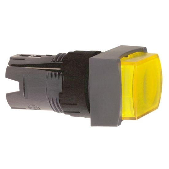 Picture of Head for illuminated push button, Harmony XB6, yellow rectang projecting pushbutton Ø 16 spring return 12...24 V