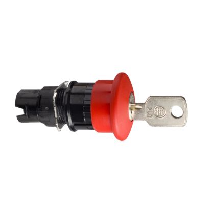 Picture of Head for emergency stop push button, Harmony XB6, red mushroom 30mm, 16mm, trigger/latching key to release, unmarked