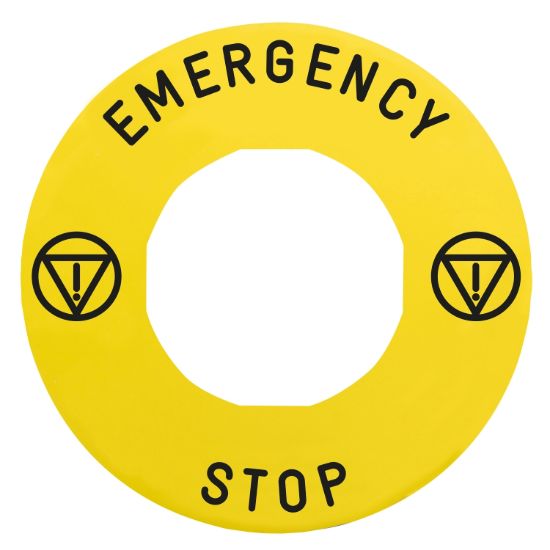Picture of Legend holder 60mm for emergency stop, plastic, Harmony XB4, yellow, for padlocking, marked EMERGENCY STOP