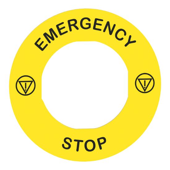 Picture of Legend holder 60mm for emergency stop, plastic, Harmony XB4, yellow, for padlocking, marked EMERGENCY STOP