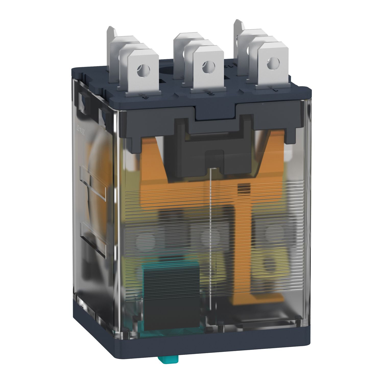 Picture of plug-in relay, Harmony electromechanical relays, 15A, 3CO, with LED, lockable test button, 24V DC