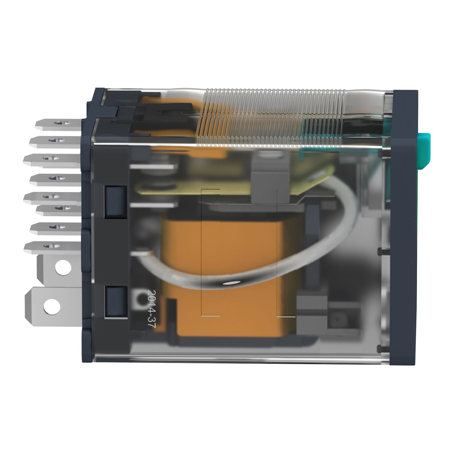 Picture of plug-in relay, Harmony electromechanical relays, 15A, 3CO, with LED, lockable test button, 24V DC