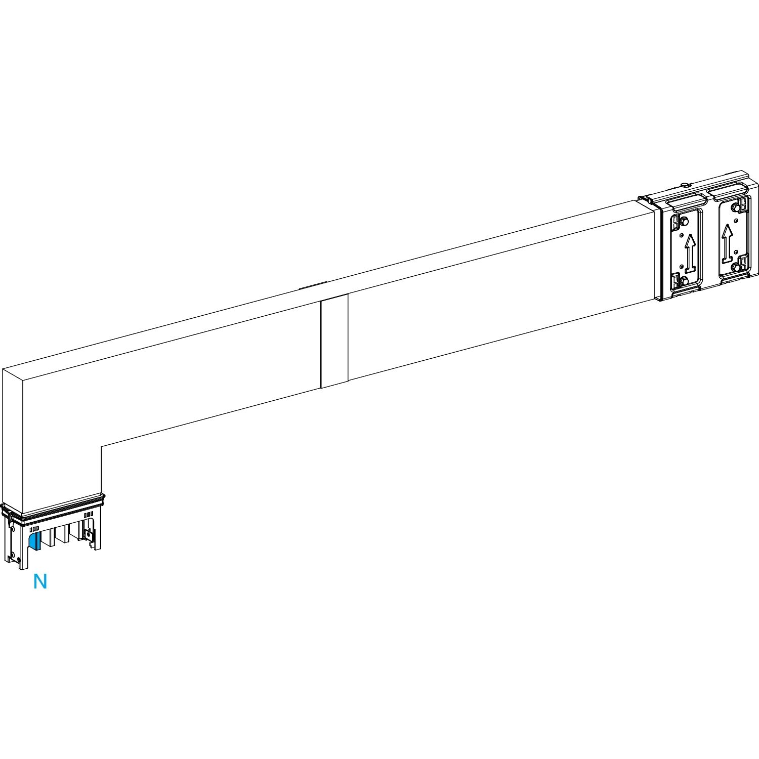 Picture of Elbow, Canalis KSA250, Alu, 100/160/250A, side A made to measure with fire barrier, to go downward, 3L+N+PE, RAL9001
