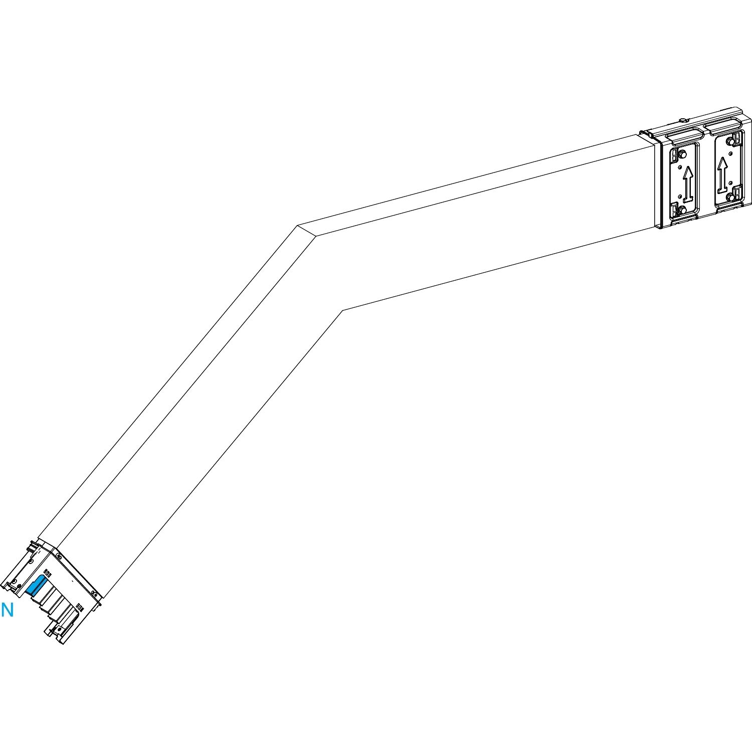 Picture of Elbow, Canalis KSA250, Alu, 100/160/250A, sides A/B made to measure, to go downward, special angle, 3L+N+PE, RAL9001