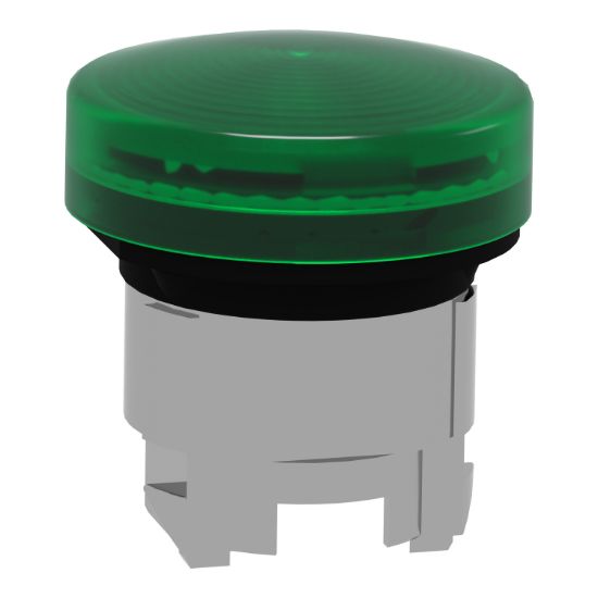 Picture of Head for pilot light, Harmony XB4, metal, green, 22mm, universal LED, grooved lens