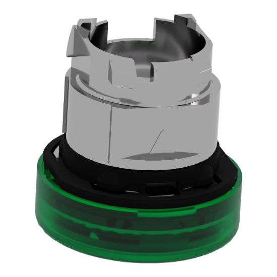 Picture of Head for pilot light, Harmony XB4, metal, green, 22mm, universal LED, grooved lens