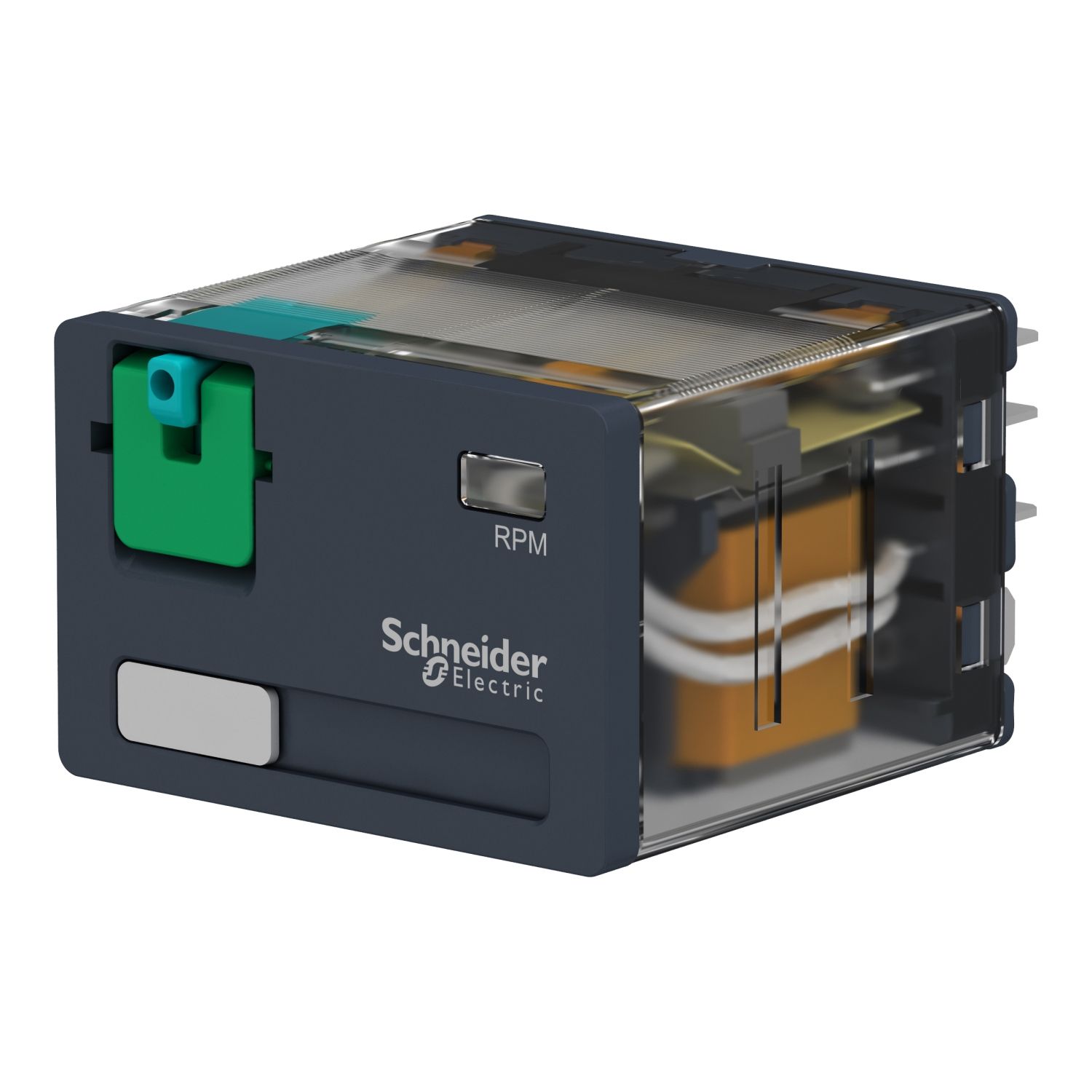 Picture of plug-in relay, Harmony electromechanical relays,  15A, 4CO, lockable test button, 24V DC