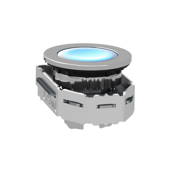 Picture of Head for pilot light, Harmony XB4, metal, blue flush mounted, 30mm, universal LED, plain lens