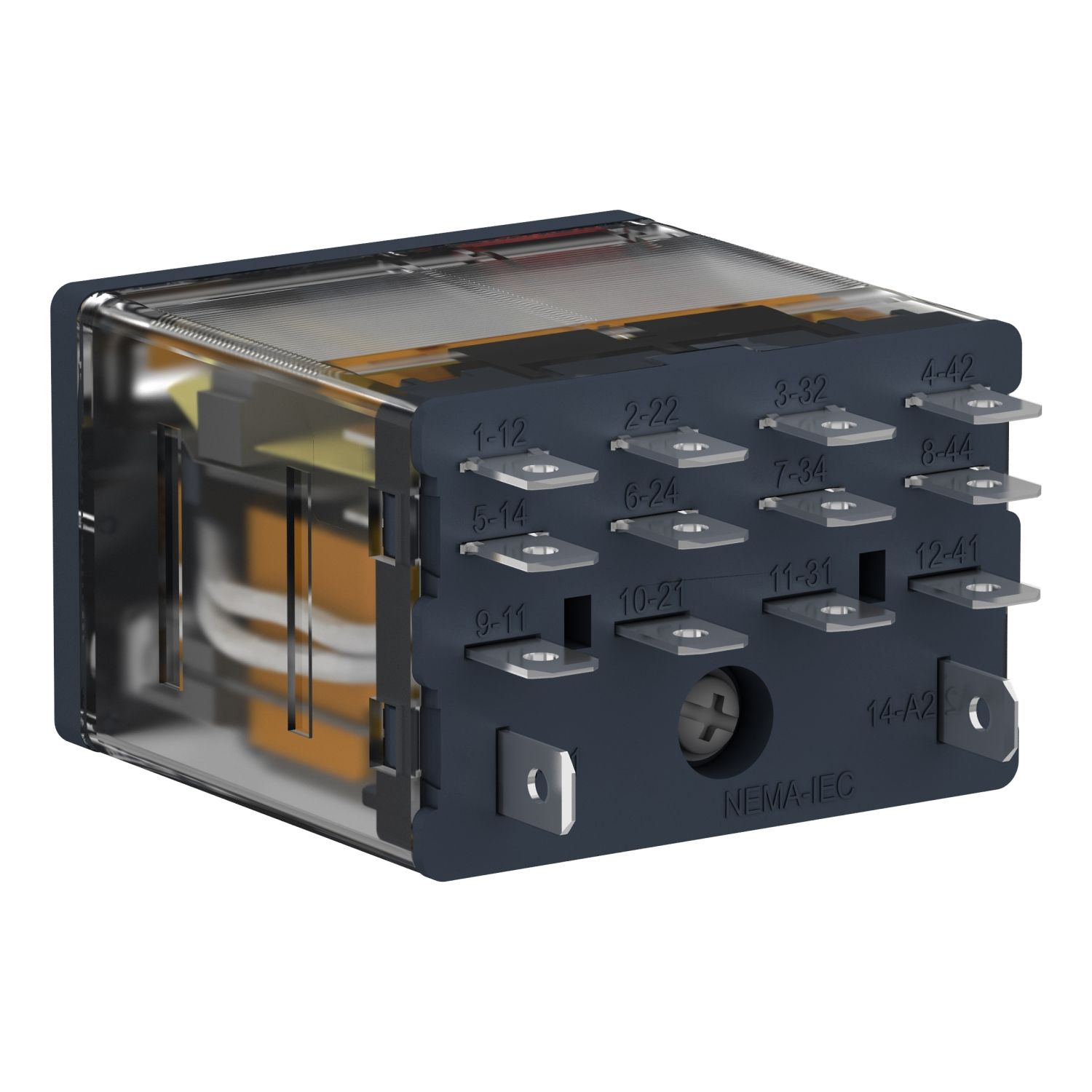 Picture of plug-in relay, Harmony electromechanical relays, 15A, 4CO, with LED, lockable test button, 24V AC