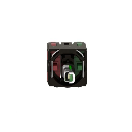 Picture of Complete body for illuminated push button, Harmony XB6, green light block, with body fixing collar, integral LED, 12...24V, 1NO + 1NC