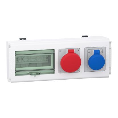 Picture of Tap off unit, Canalis KN,  for modular devices, 32A, 3L+N+PE, up to 8 modules of 18mm, with 2 IEC power sockets, IP55