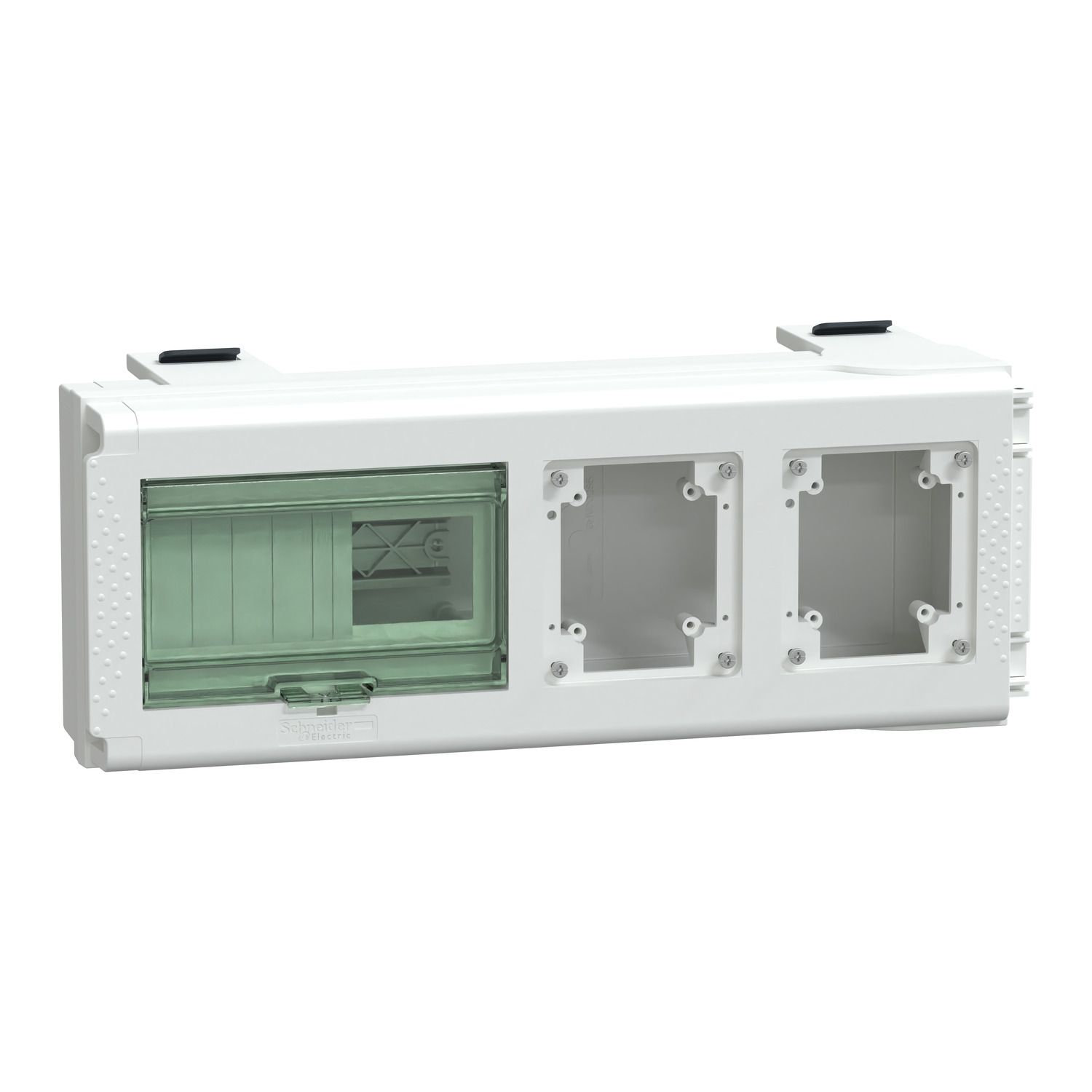 Picture of Tap off unit, Canalis KS 100A to 1000A, 8 modules of 18mm, 32A, DIN rail, 3L+N+PE, 2 Pratika power sockets, IP55,RAL9001