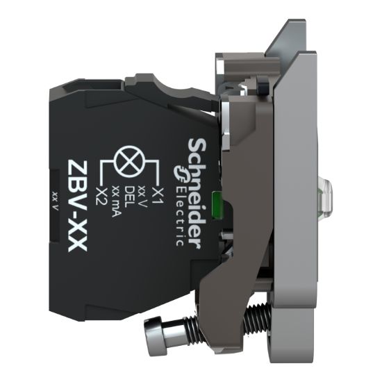 Picture of Light block with body fixing collar, Harmony XB4, metal, red, integral LED, 24…120V AC DC