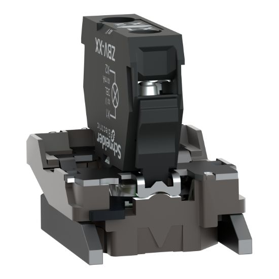 Picture of Light block with body fixing collar, Harmony XB4, metal, blue, integral LED, 24…120V AC DC