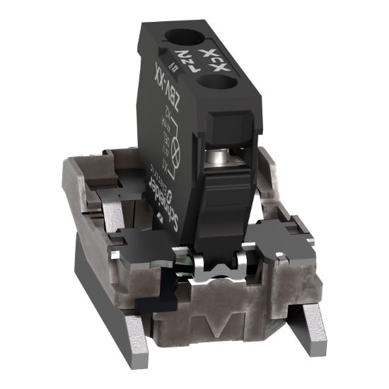 Picture of Light block with body fixing collar, Harmony XB4, metal, green, integral LED, 12V AC DC