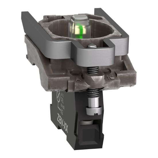 Picture of Light block with body fixing collar, Harmony XB4, metal, red, integral LED, 12V AC DC