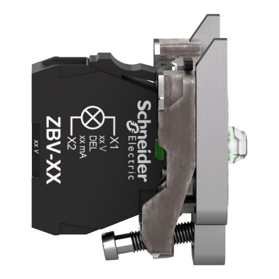 Picture of Light block with body fixing collar, Harmony XB4, metal, red, integral LED, 12V AC DC