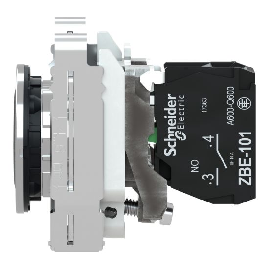 Picture of Push button flush mounted, Harmony XB4, metal, black, 30mm, spring return, unmarked, 1NO