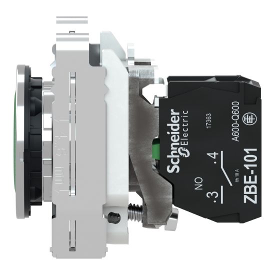 Picture of Push button flush mounted, Harmony XB4, metal, green, 30mm, spring return, unmarked, 1NO