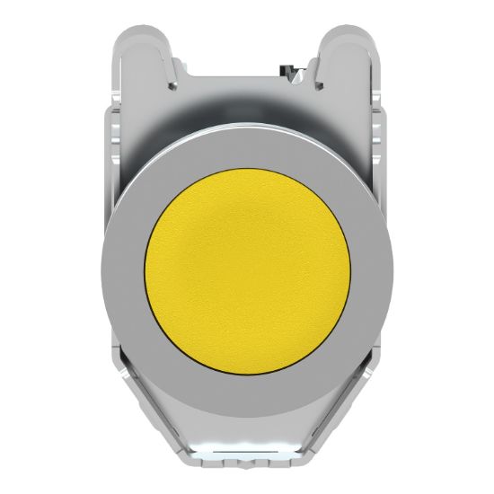 Picture of Push button flush mounted, Harmony XB4, metal, yellow, 30mm, spring return, unmarked, 1NC