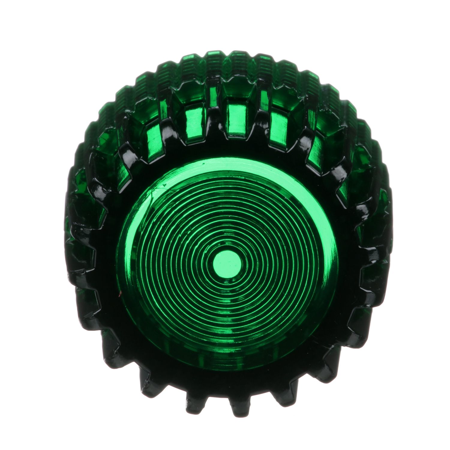 Picture of "Cap, Harmony 9001K, Harmony 9001SK, polycarbonate, green, grooved lens, 30mm, for illuminated push button"