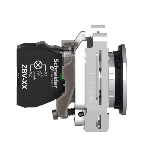 Picture of Pilot light, Harmony XB4,metal, green flush mounted, 30mm, universal LED, plain lens, 24V AC DC